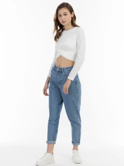 MyMo Damen Langarmshirt in weiß - Ausschnitt: Rundhals
