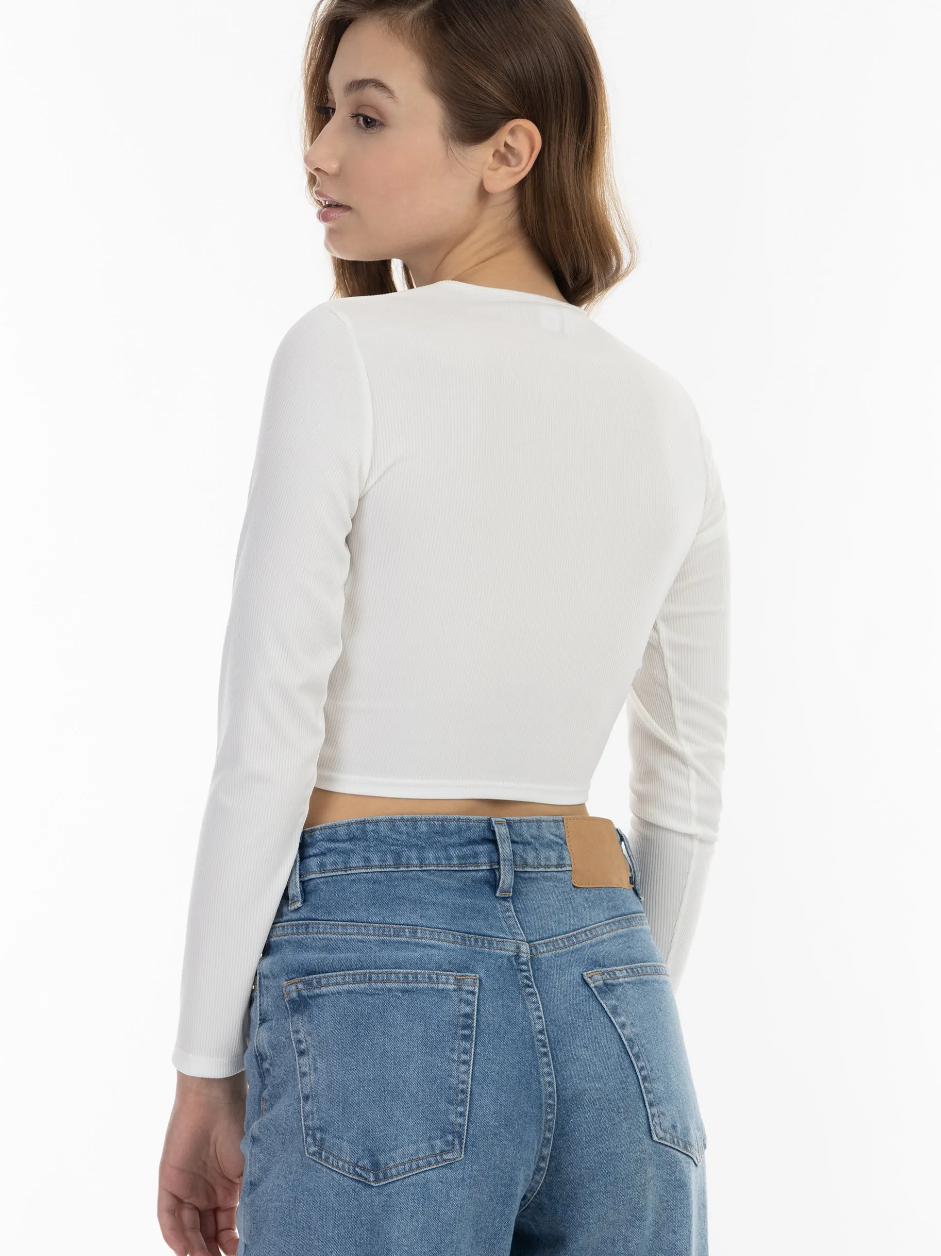 MyMo Damen Langarmshirt in weiß - Ausschnitt: Rundhals