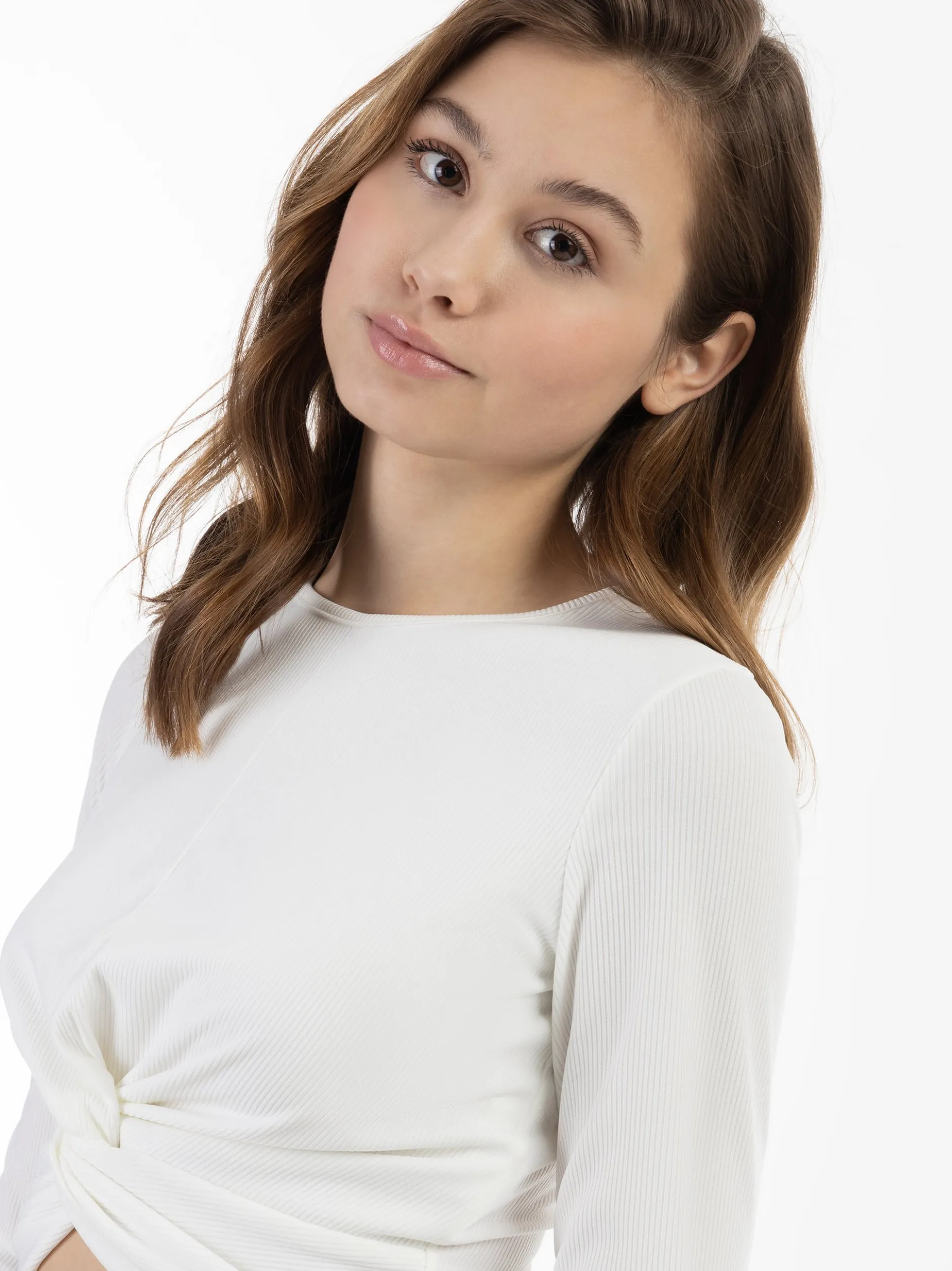 MyMo Damen Langarmshirt in weiß - Ausschnitt: Rundhals