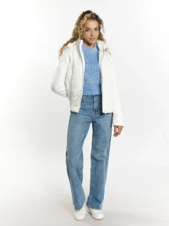 MyMo Damen Leicht wattierte Jacke in ecru