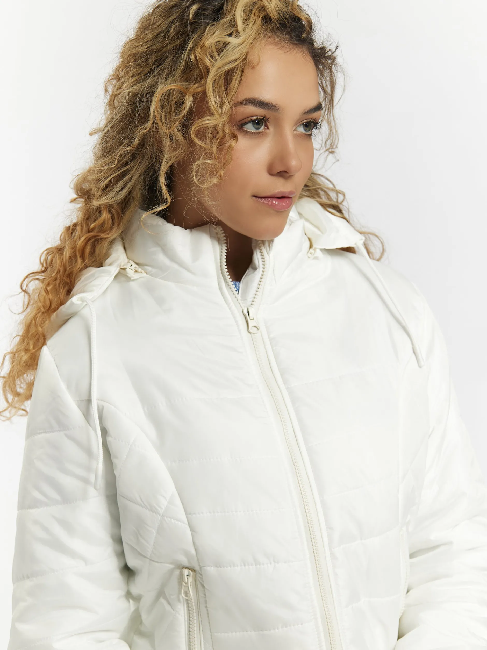 MyMo Damen Leicht wattierte Jacke in ecru