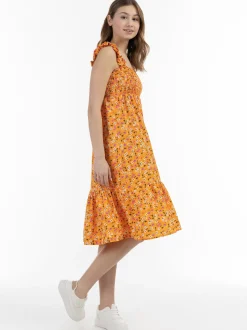 MyMo Damen Midikleid in orange mehrfarbig