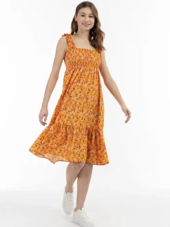 MyMo Damen Midikleid in orange mehrfarbig