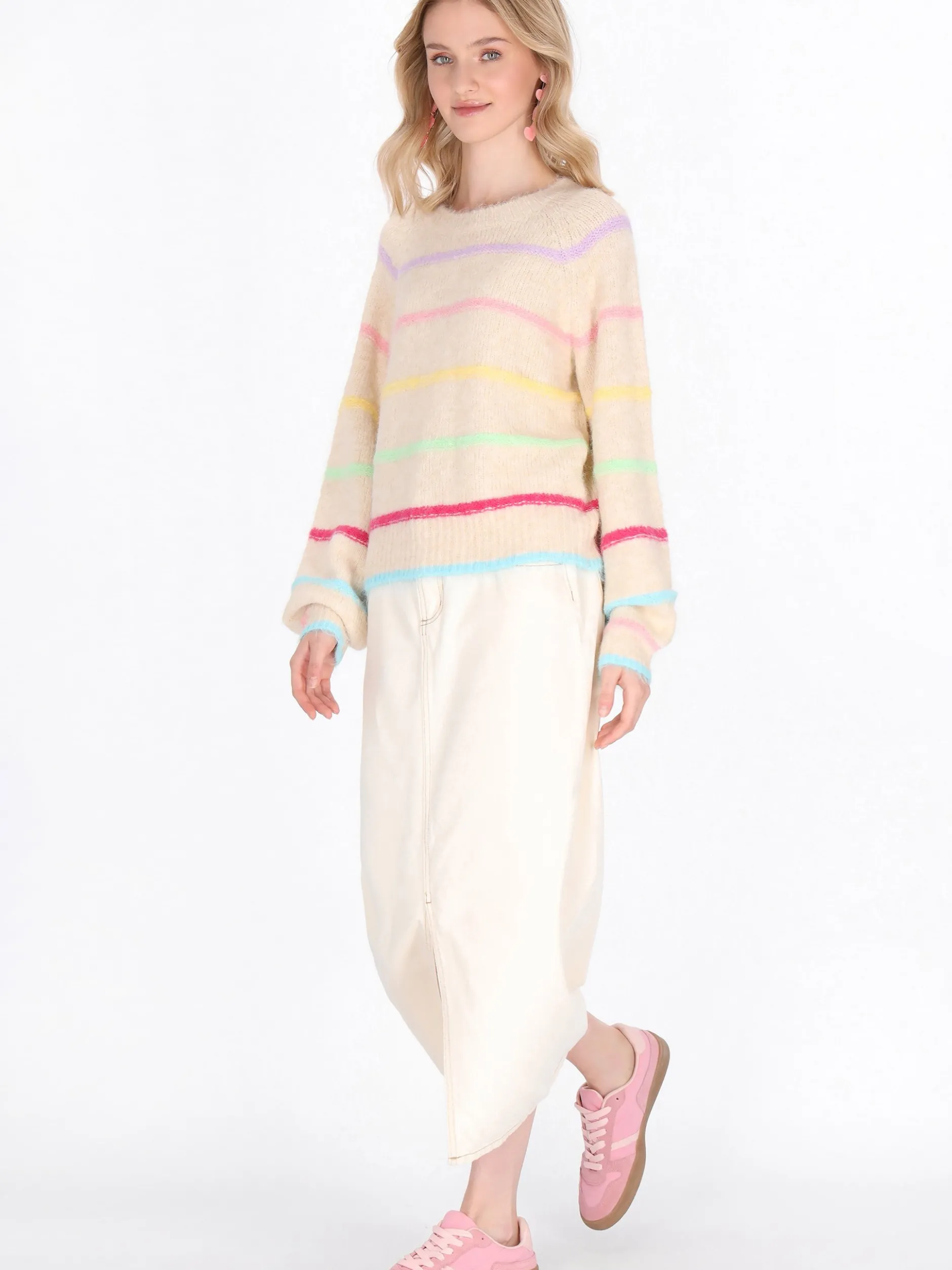 MyMo Damen Pullover in beige - Ausschnitt: Rundhals