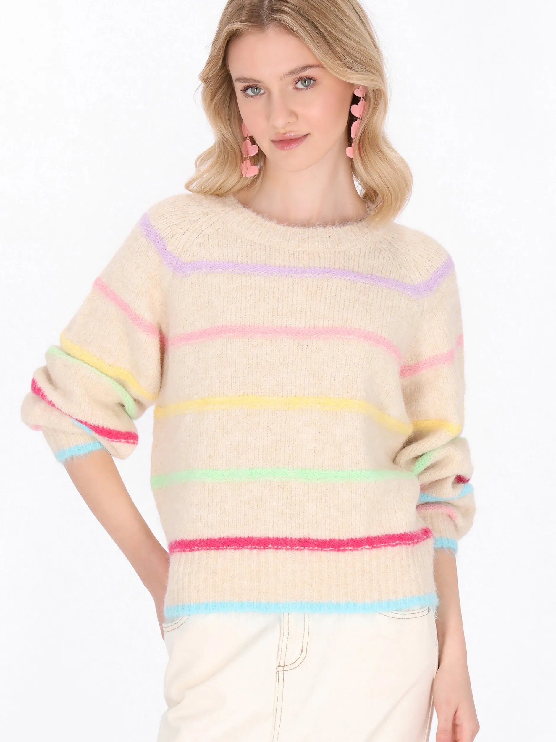 MyMo Damen Pullover in beige - Ausschnitt: Rundhals