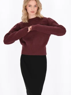 MyMo Damen Pullover in bordeaux - Ausschnitt: Rundhals