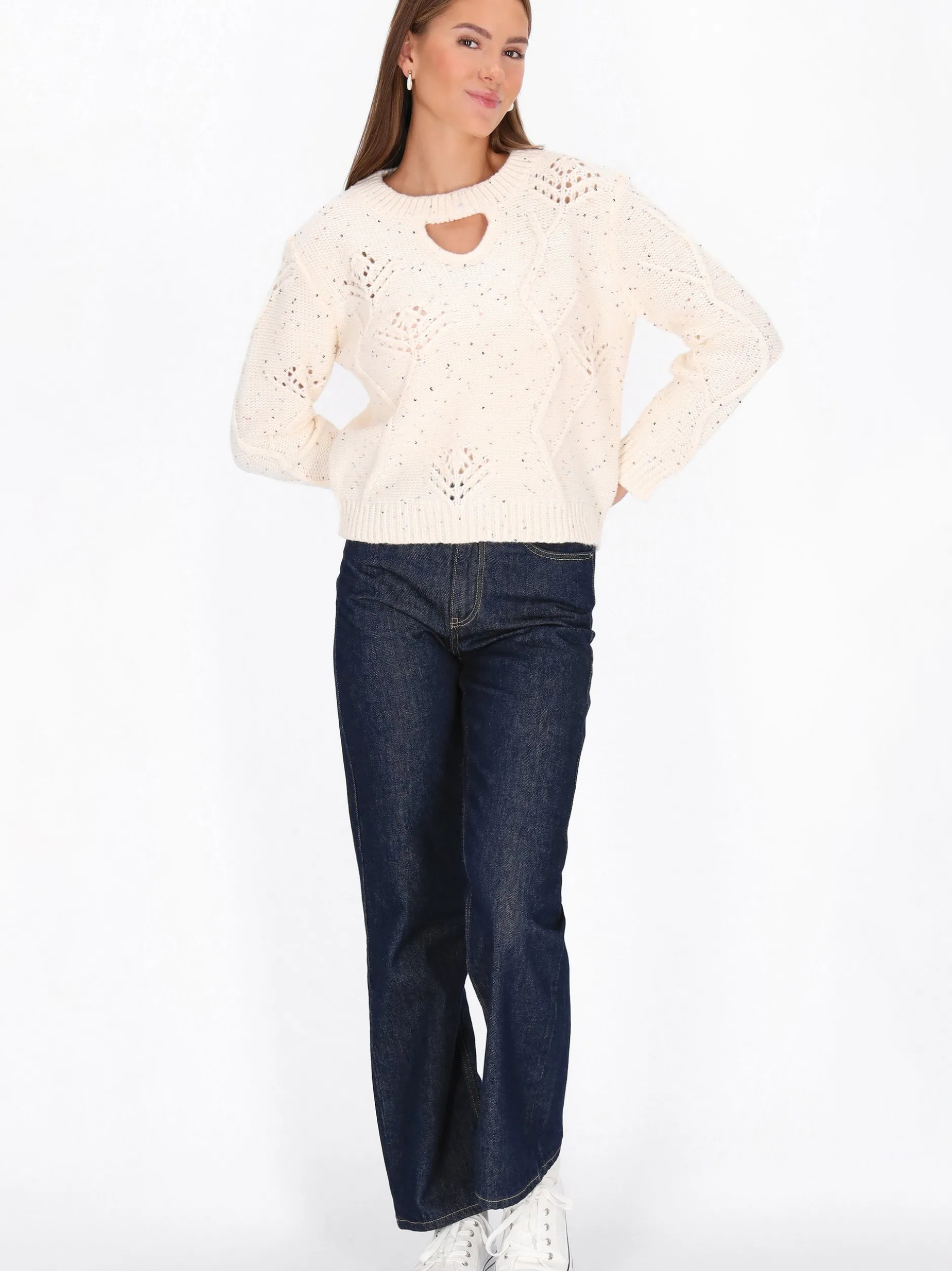 MyMo Damen Pullover in ecru - Ausschnitt: Rundhals