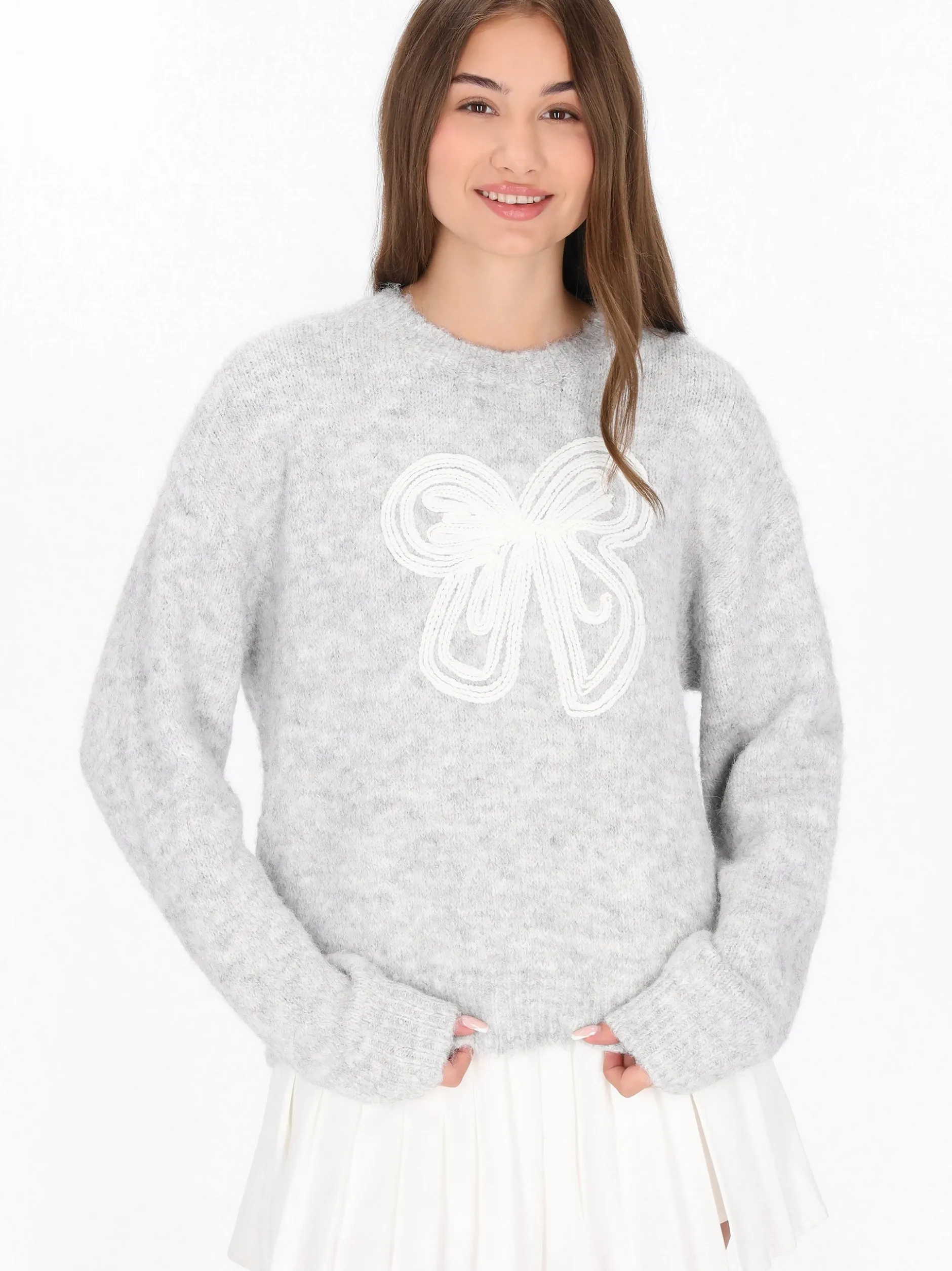 MyMo Damen Pullover in grau - Ausschnitt: Rundhals