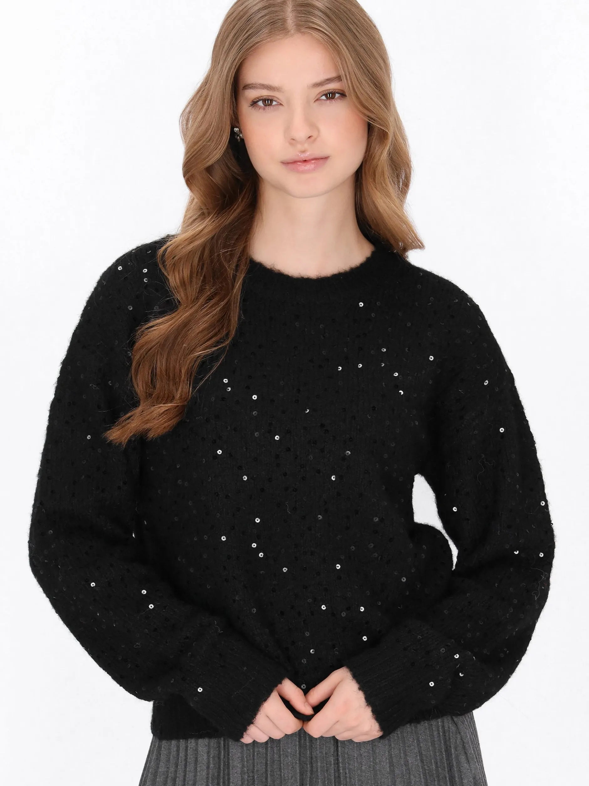 MyMo Damen Pullover in schwarz - Ausschnitt: Rundhals