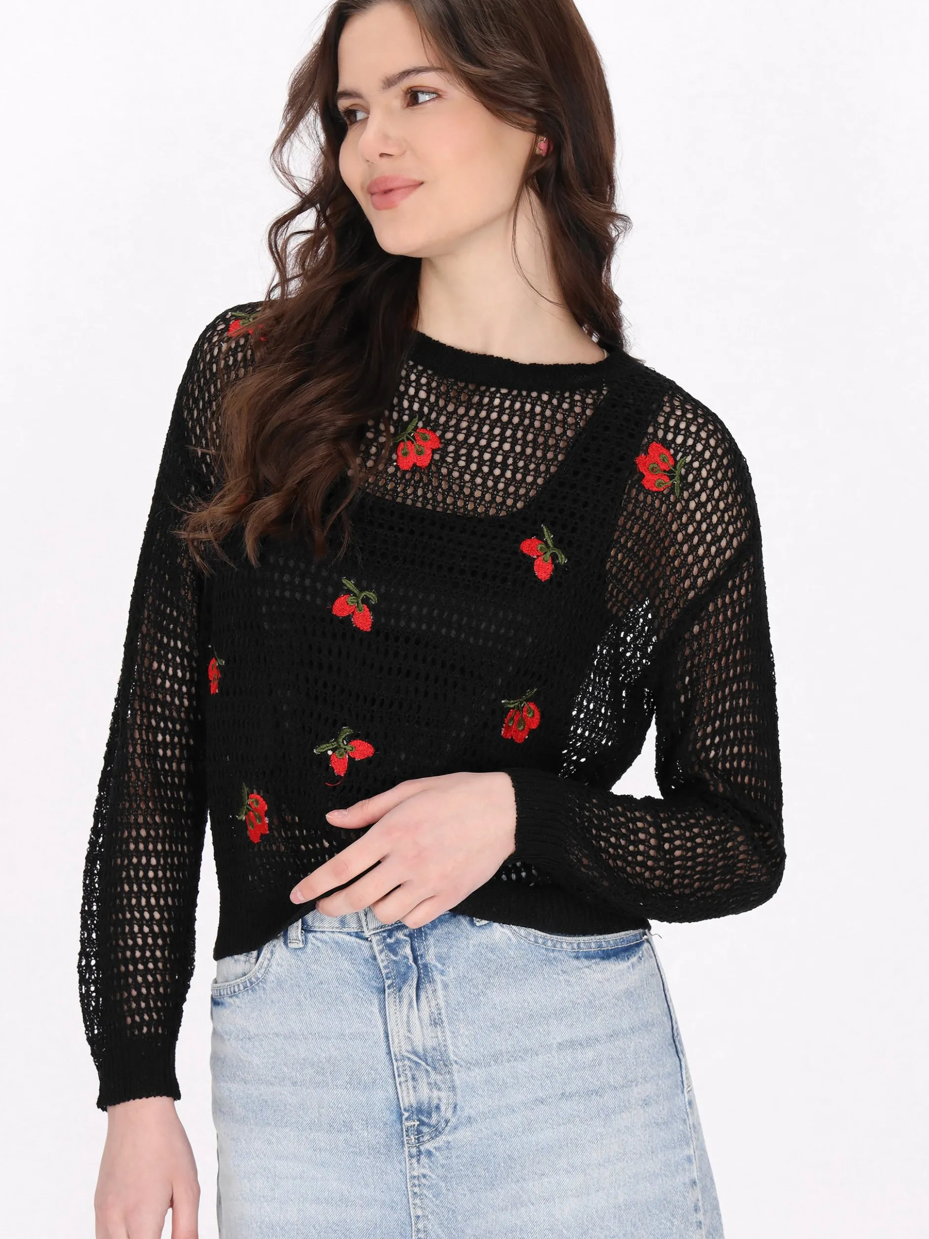 MyMo Damen Pullover in schwarz - Ausschnitt: Rundhals