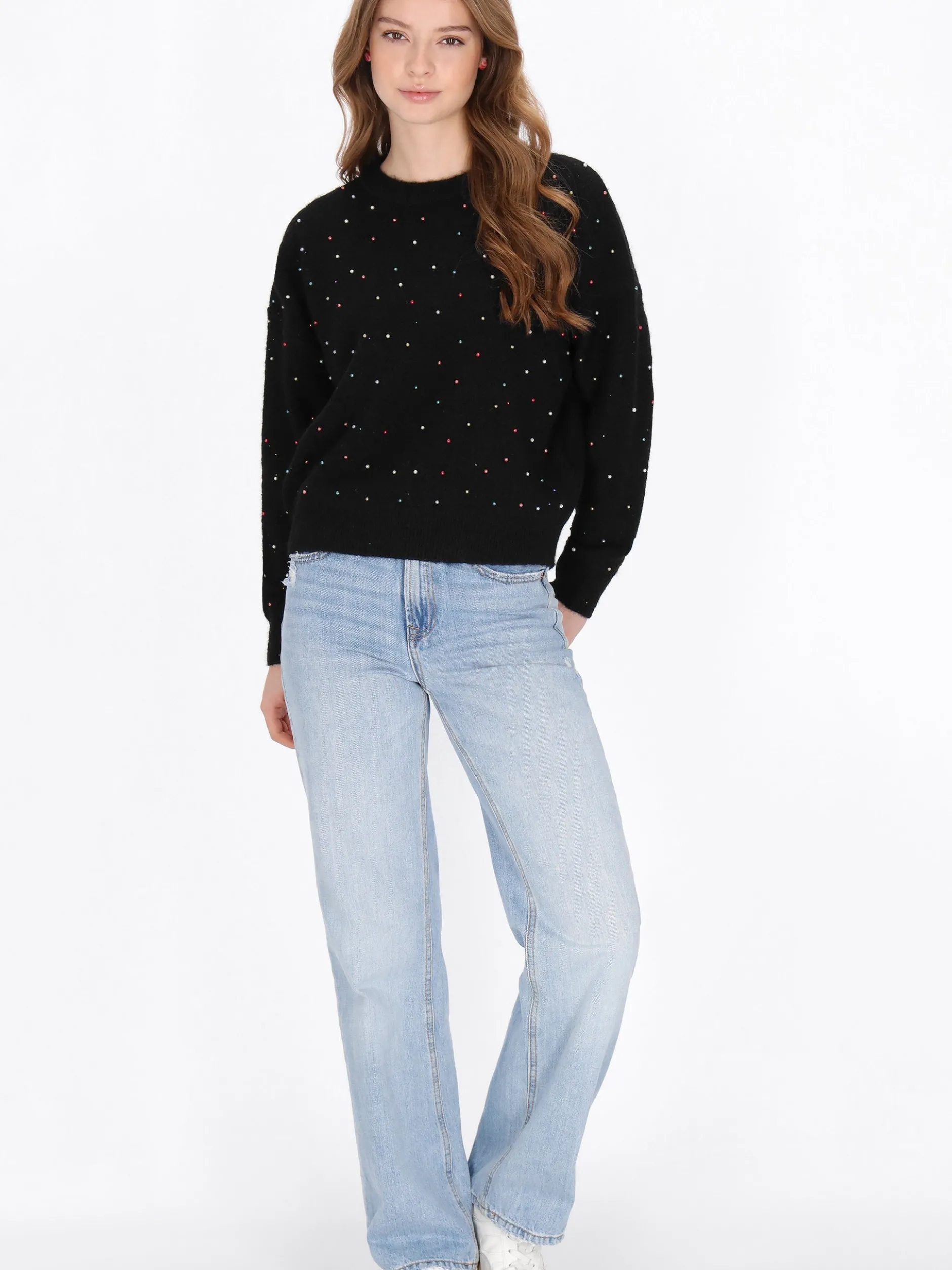 MyMo Damen Pullover in schwarz - Ausschnitt: Rundhals