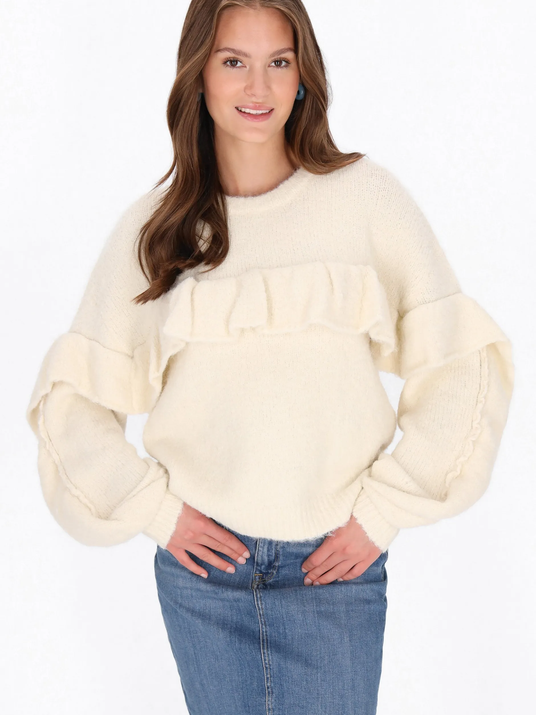 MyMo Damen Pullover in weiß - Ausschnitt: Rundhals