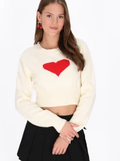 MyMo Damen Pullover in weiß - Ausschnitt: Rundhals