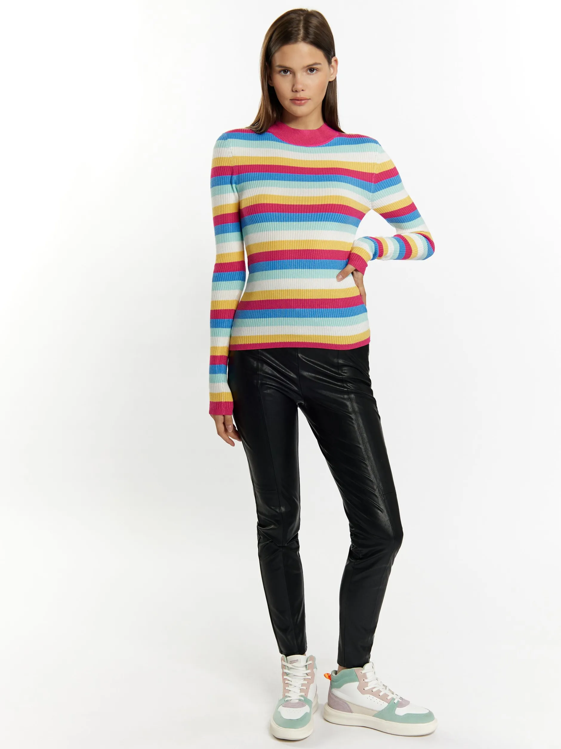 MyMo Damen Rippstrickpullover in pink