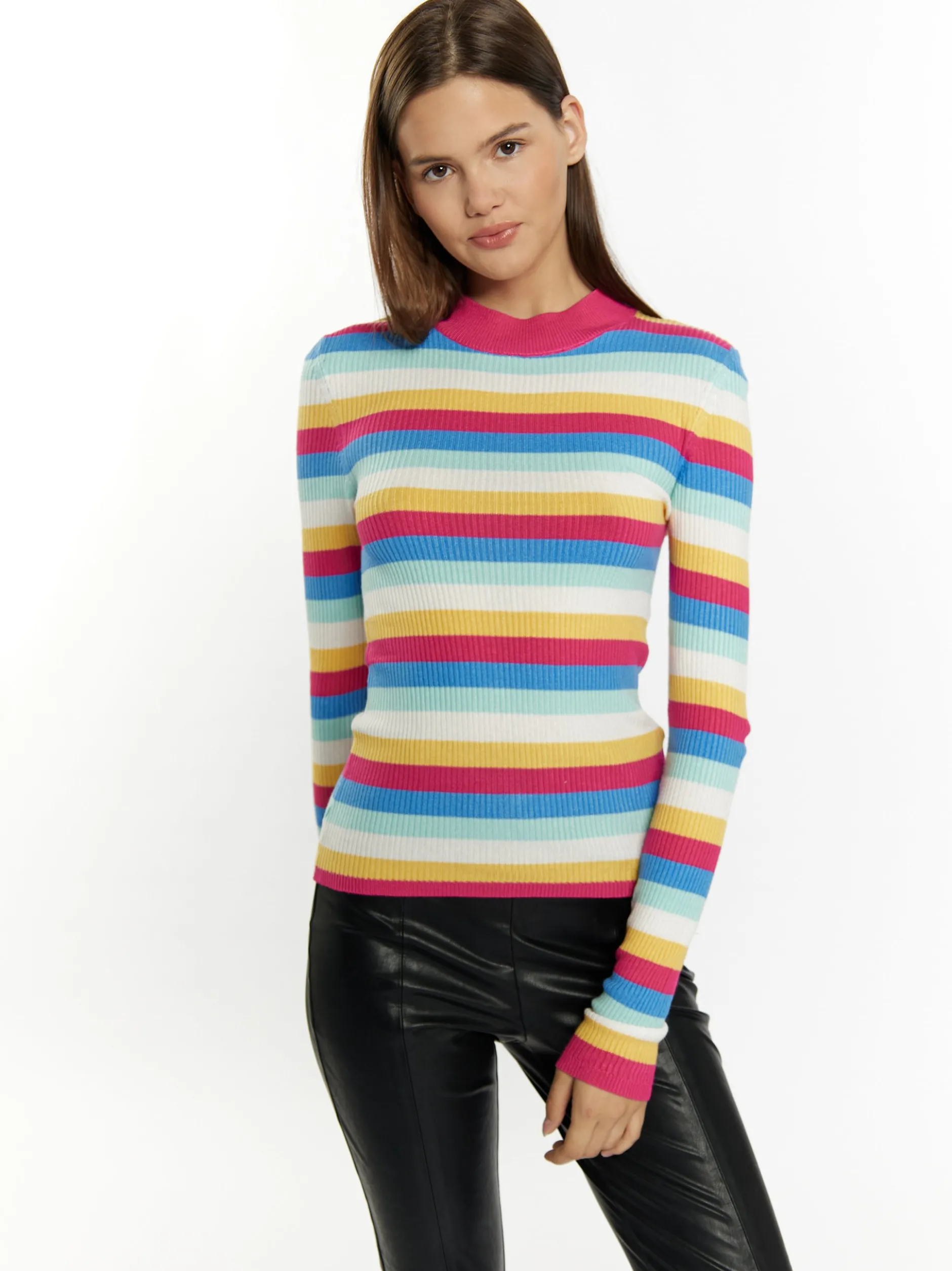 MyMo Damen Rippstrickpullover in pink