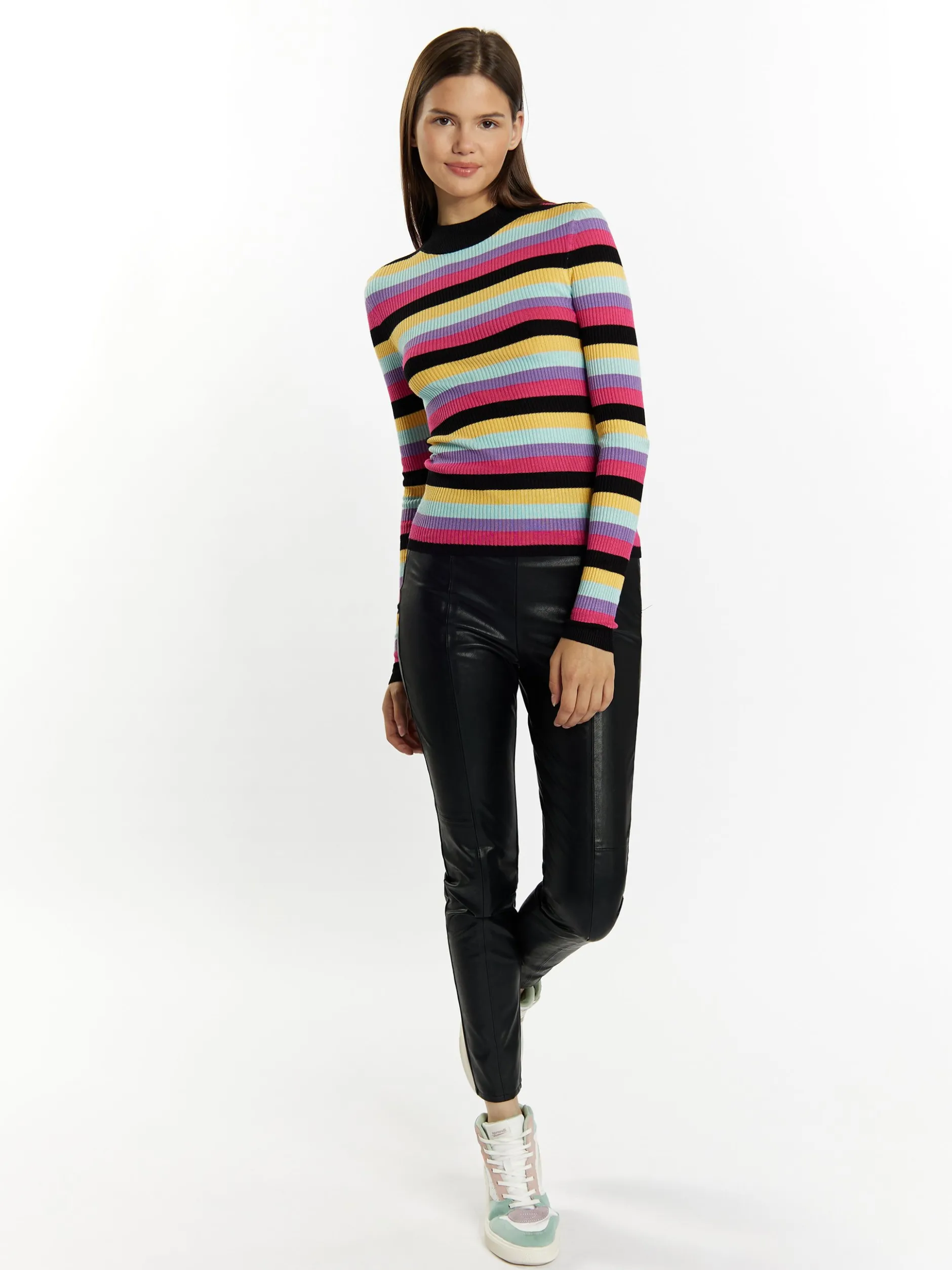 MyMo Damen Rippstrickpullover in mehrfarbig