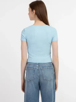 MyMo Damen Rippstrick T-Shirt in hellblau