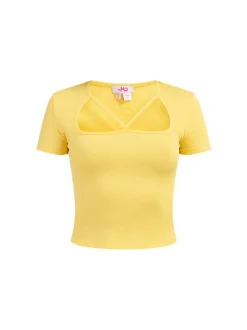 MyMo Damen Rippstrick T-Shirt in gelb