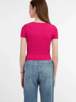 MyMo Damen Rippstrick T-Shirt in pink