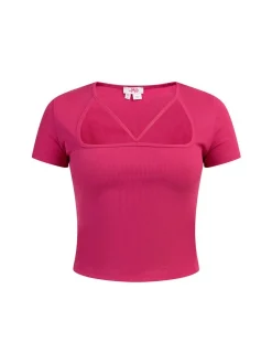 MyMo Damen Rippstrick T-Shirt in pink