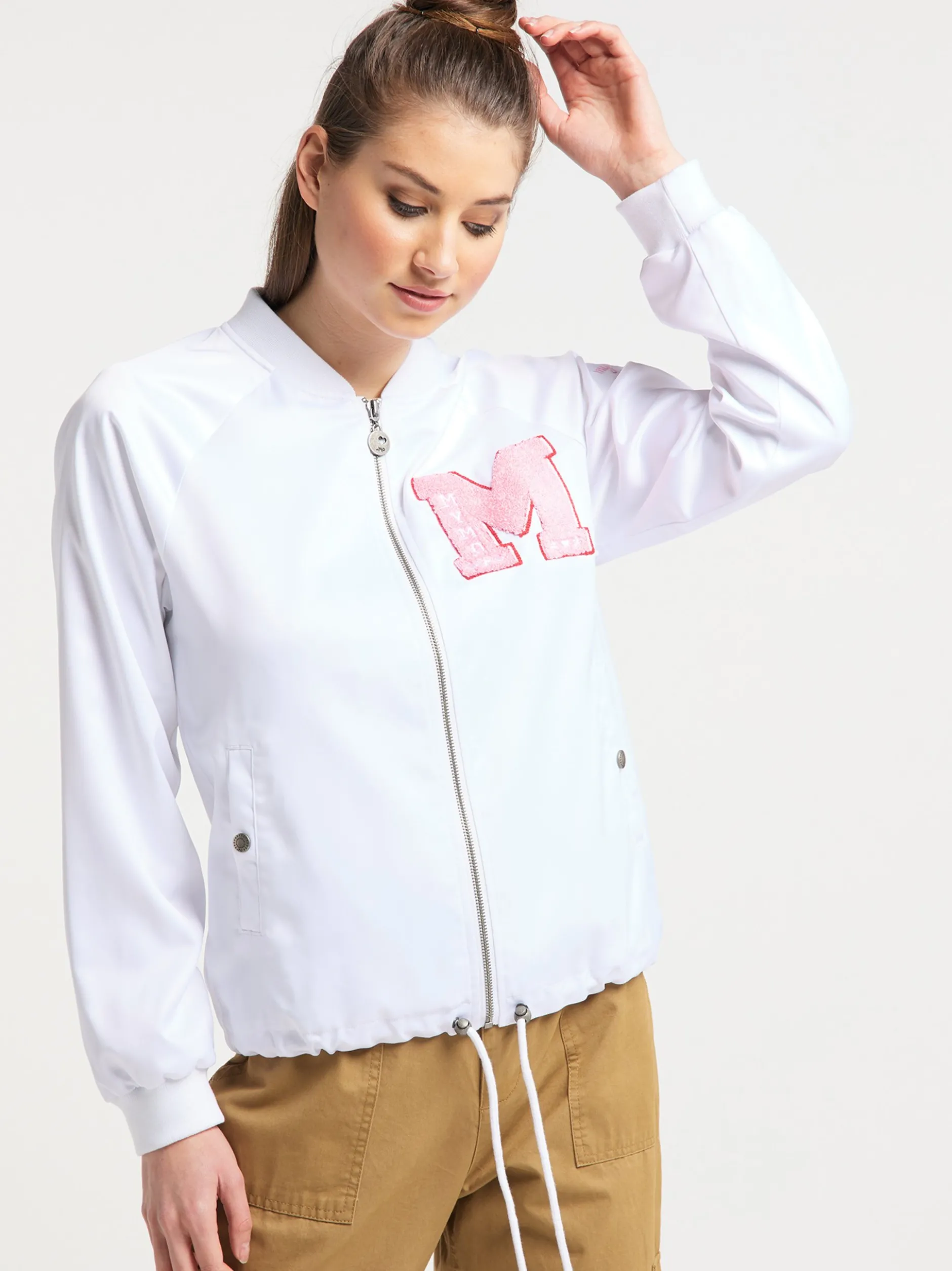 MyMo Damen Satinblouson in weiß