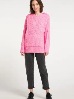 MyMo Damen Strickhoodie in pink