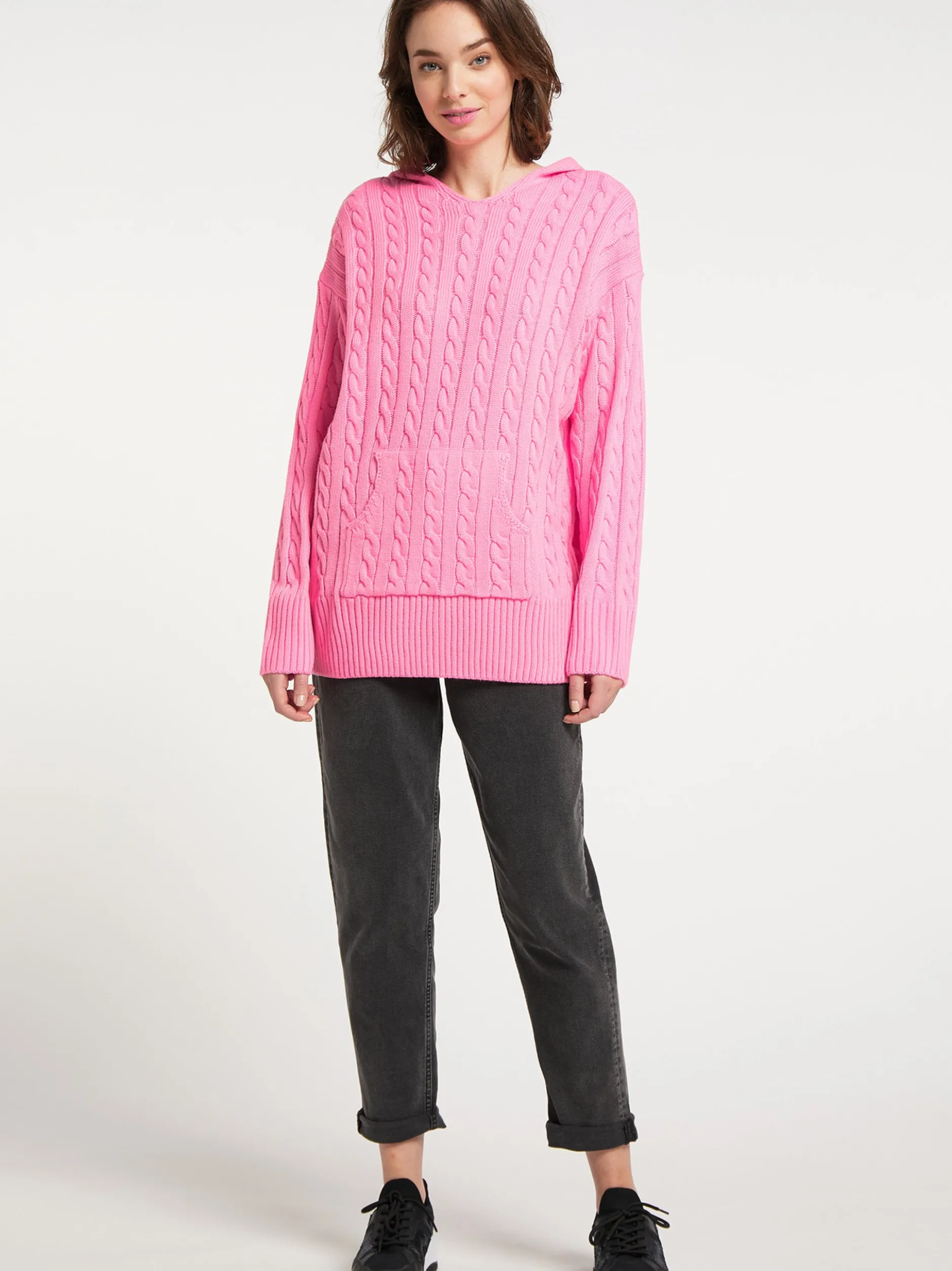 MyMo Damen Strickhoodie in pink