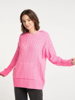 MyMo Damen Strickhoodie in pink