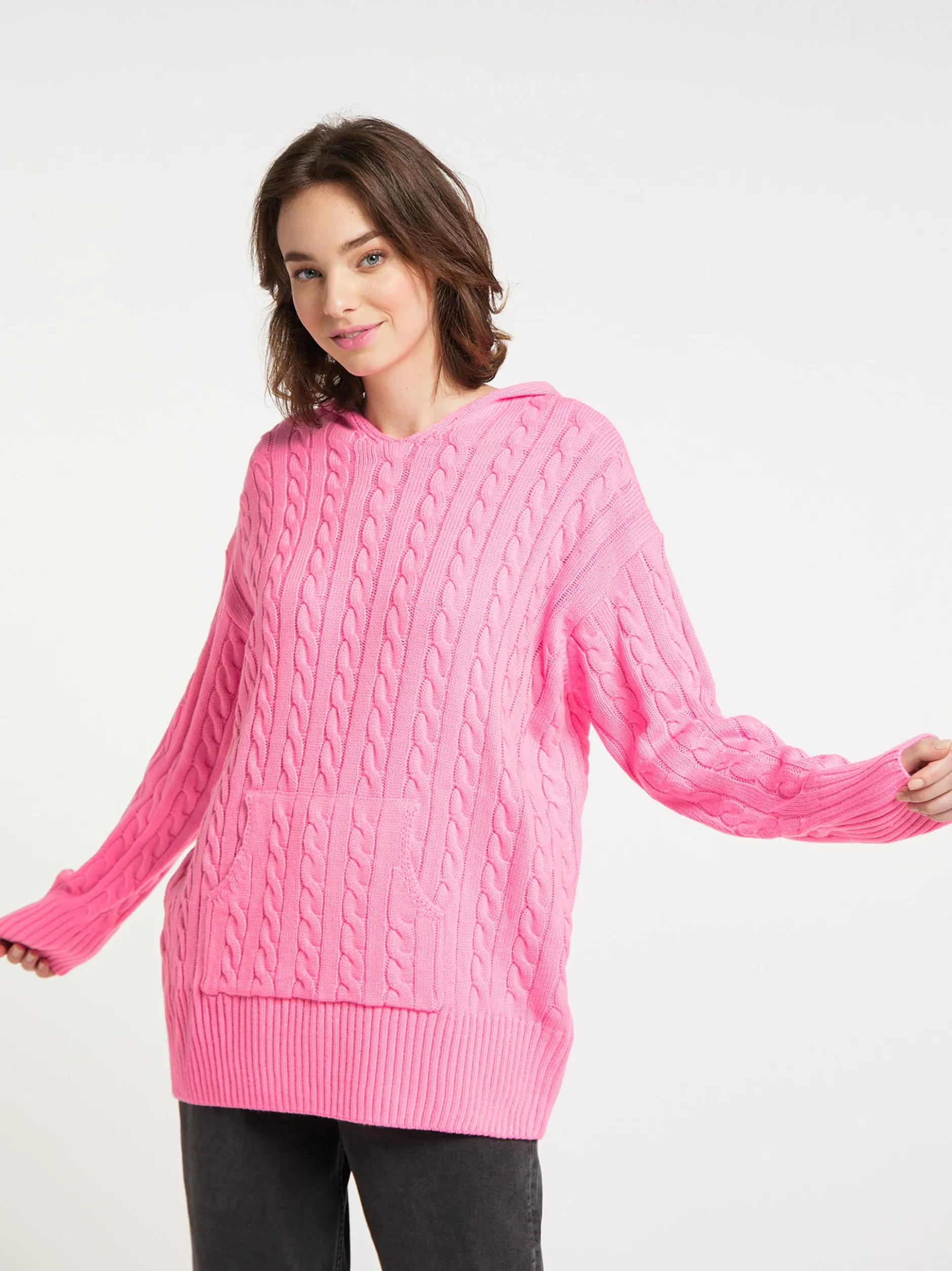 MyMo Damen Strickhoodie in pink