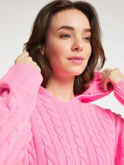 MyMo Damen Strickhoodie in pink