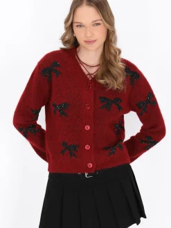 MyMo Damen Strickjacke in bordeaux