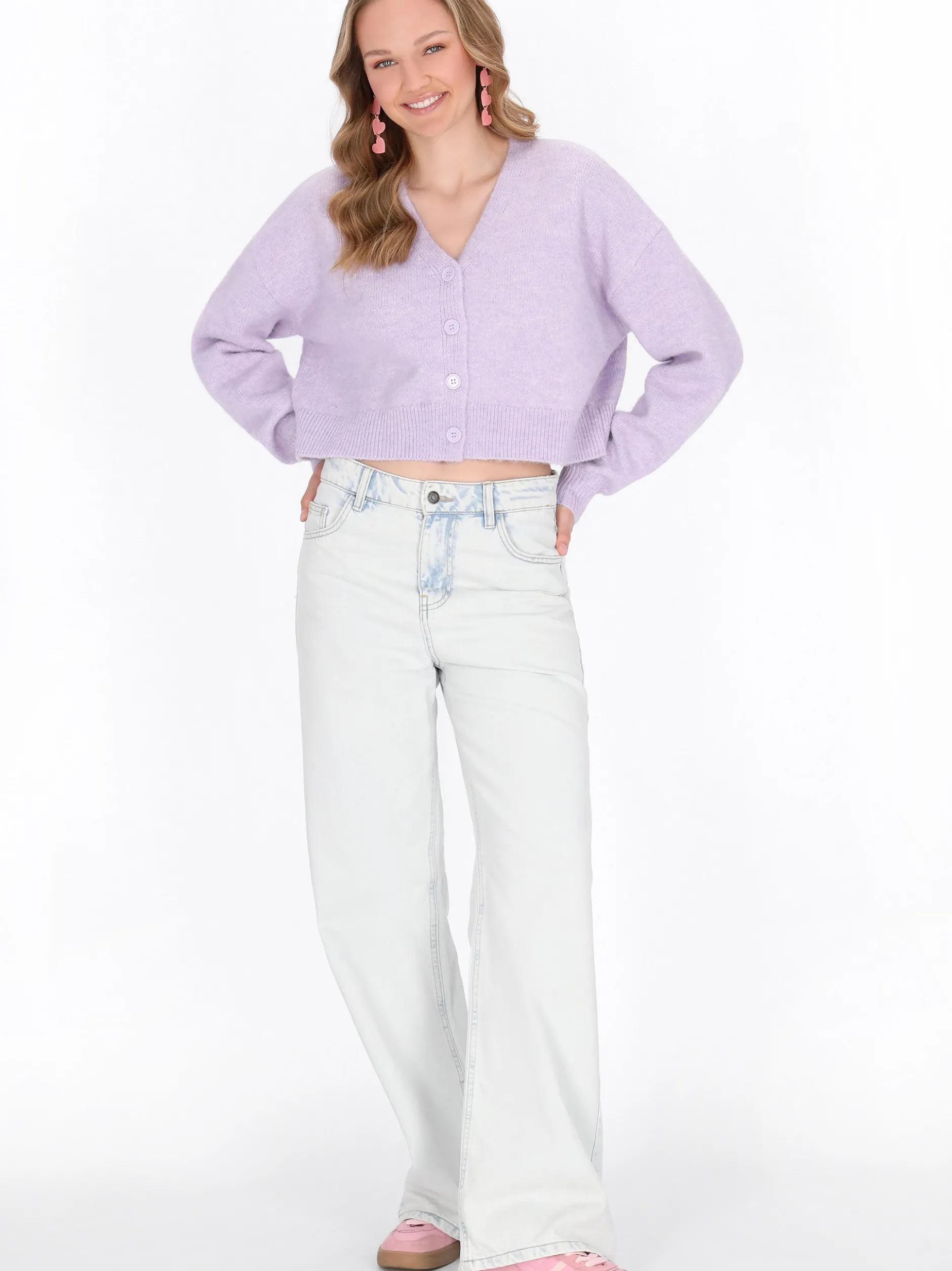 MyMo Damen Strickjacke in flieder - Ausschnitt: Rundhals