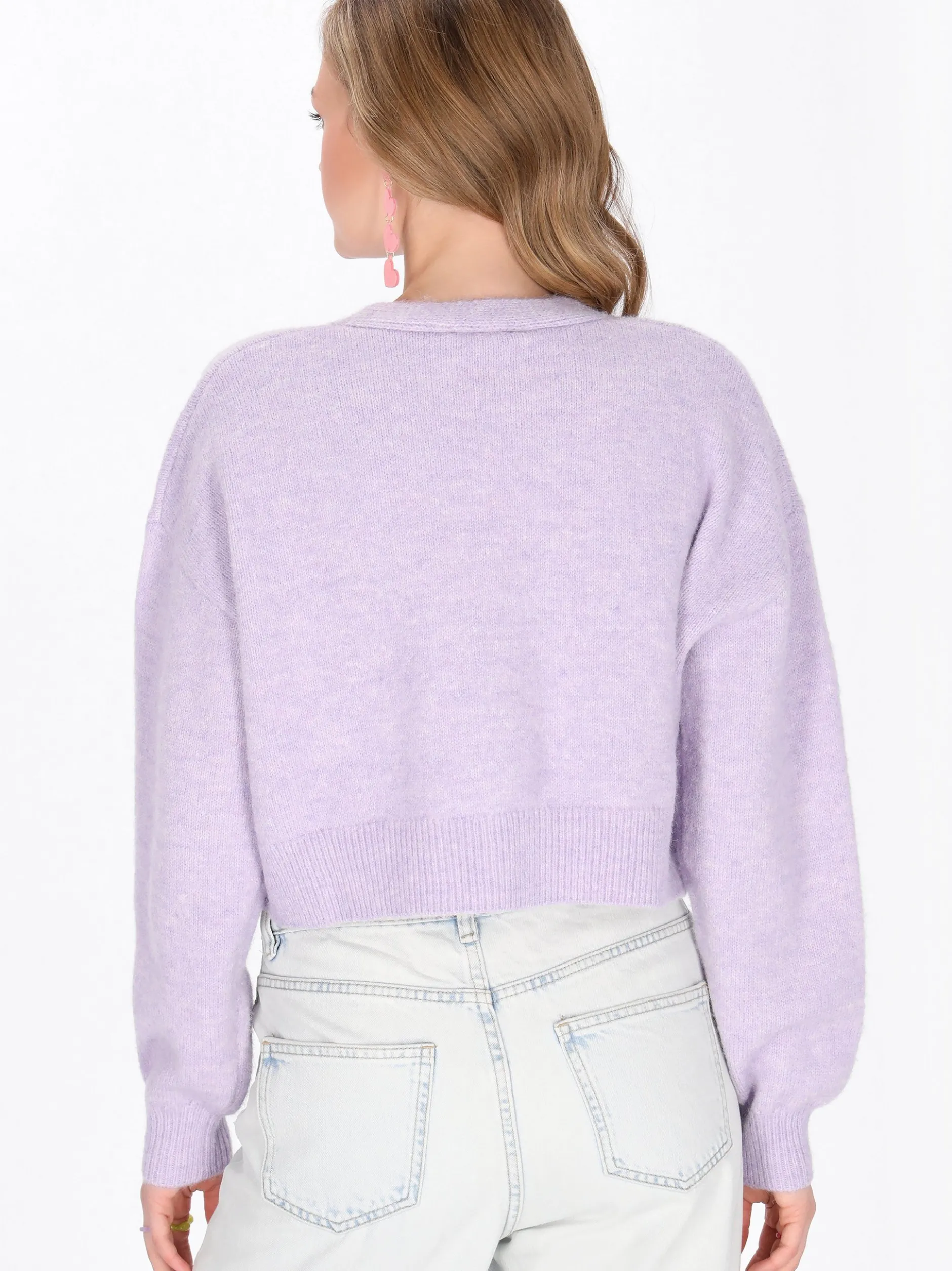 MyMo Damen Strickjacke in flieder - Ausschnitt: Rundhals