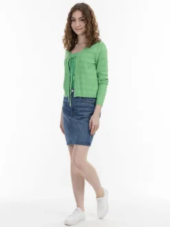 MyMo Damen Strickjacke in grün - Ausschnitt: ohne Kragen