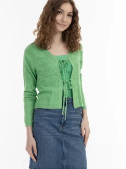 MyMo Damen Strickjacke in grün - Ausschnitt: ohne Kragen