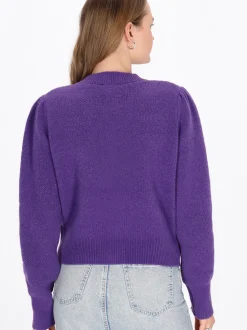 MyMo Damen Strickjacke in lila - Ausschnitt: Rundhals