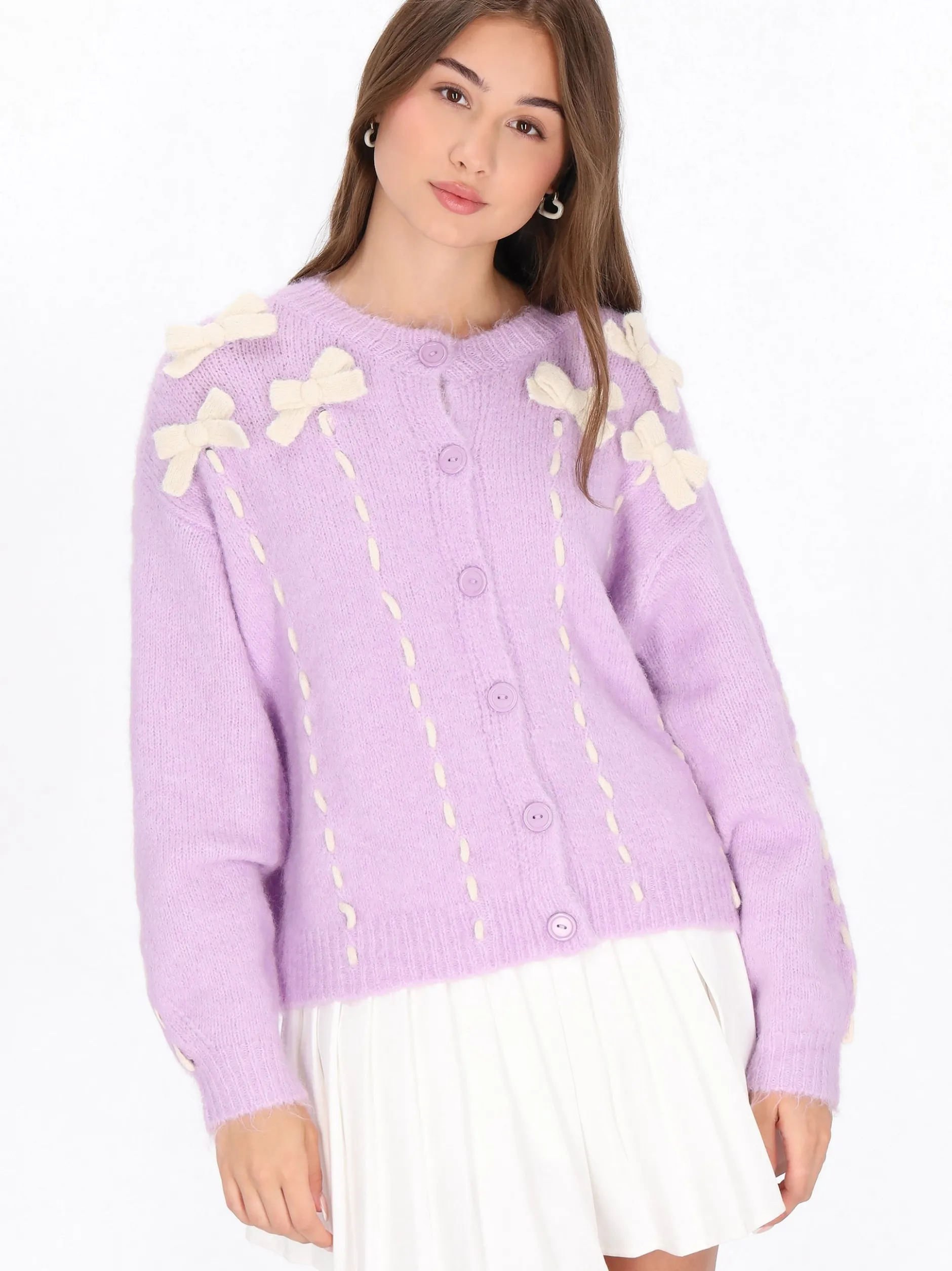 MyMo Damen Strickjacke in lila - Ausschnitt: Rundhals
