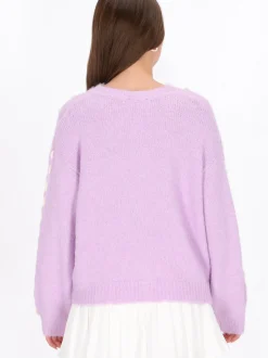 MyMo Damen Strickjacke in lila - Ausschnitt: Rundhals
