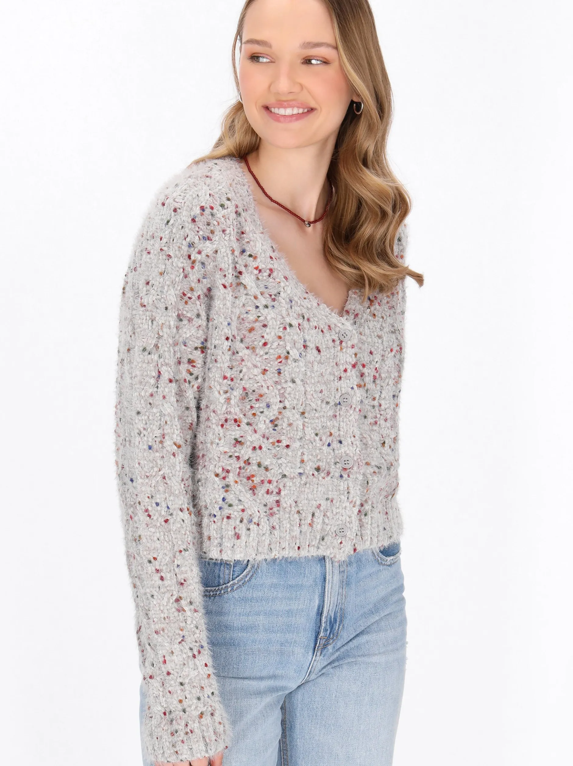 MyMo Damen Strickjacke in mehrfarbig