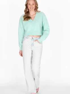 MyMo Damen Strickjacke in mint - Ausschnitt: Rundhals