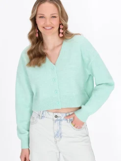 MyMo Damen Strickjacke in mint - Ausschnitt: Rundhals