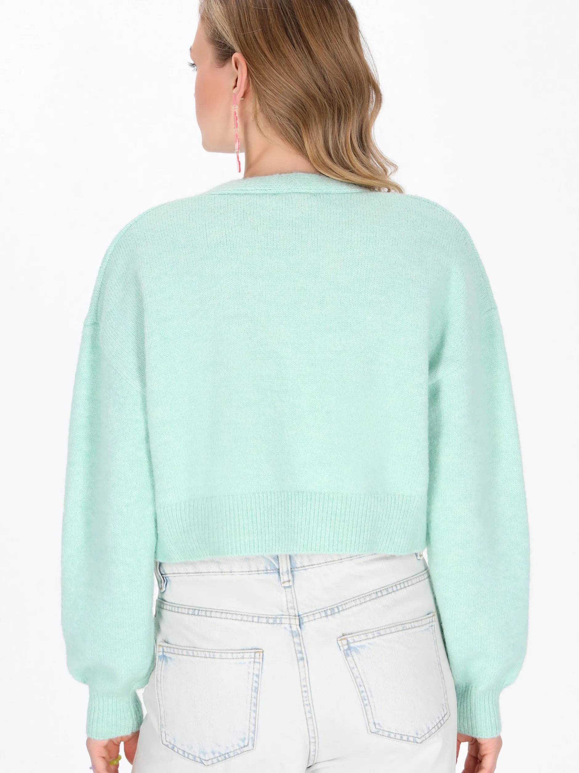 MyMo Damen Strickjacke in mint - Ausschnitt: Rundhals