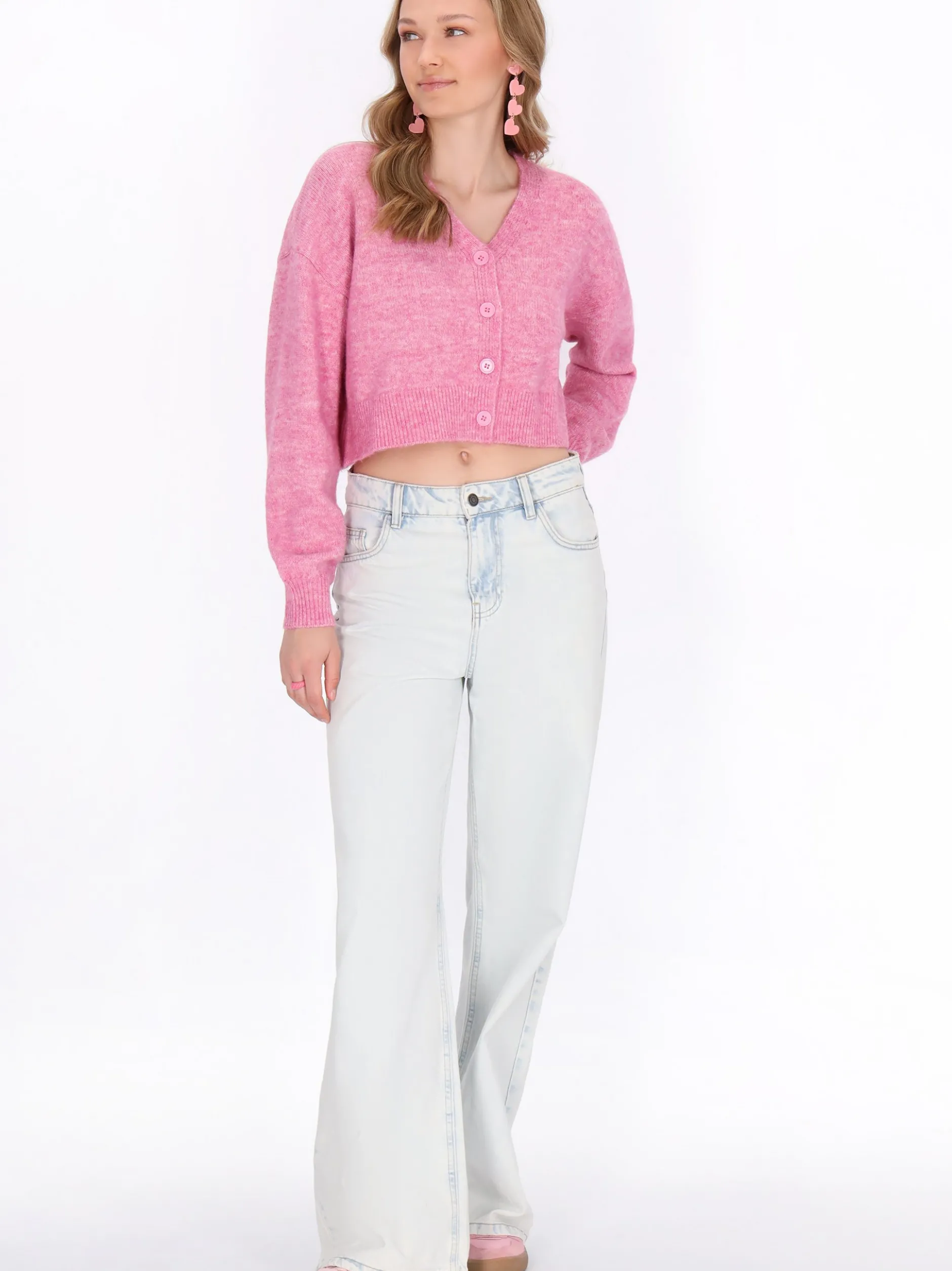 MyMo Damen Strickjacke in pink - Ausschnitt: Rundhals