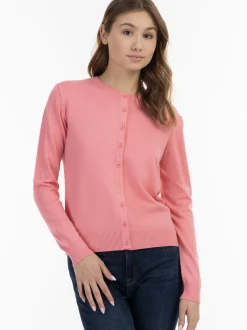 MyMo Damen Strickjacke in pink - Ausschnitt: Rundhals