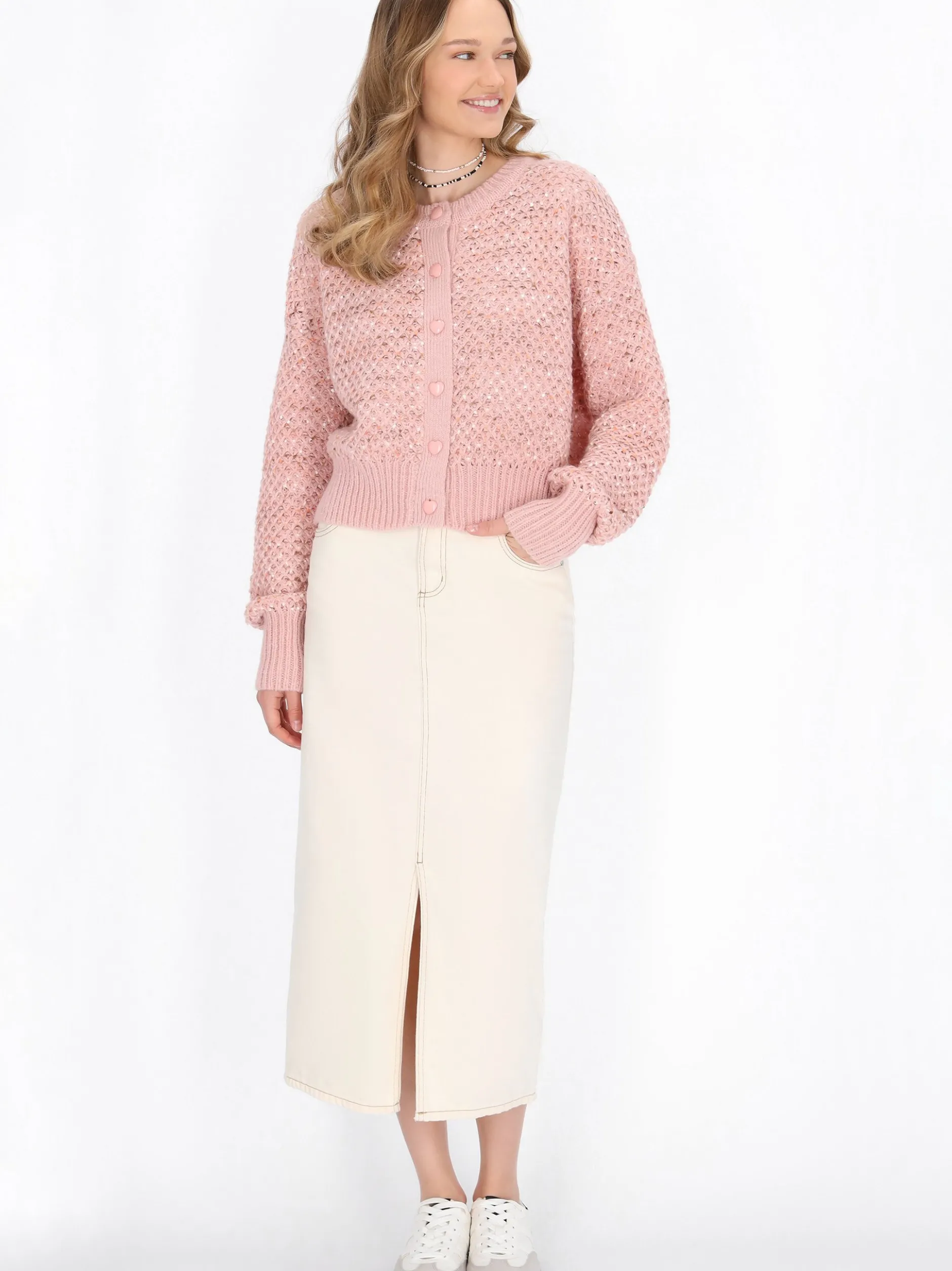 MyMo Damen Strickjacke in pink - Ausschnitt: Rundhals