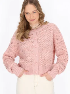 MyMo Damen Strickjacke in pink - Ausschnitt: Rundhals