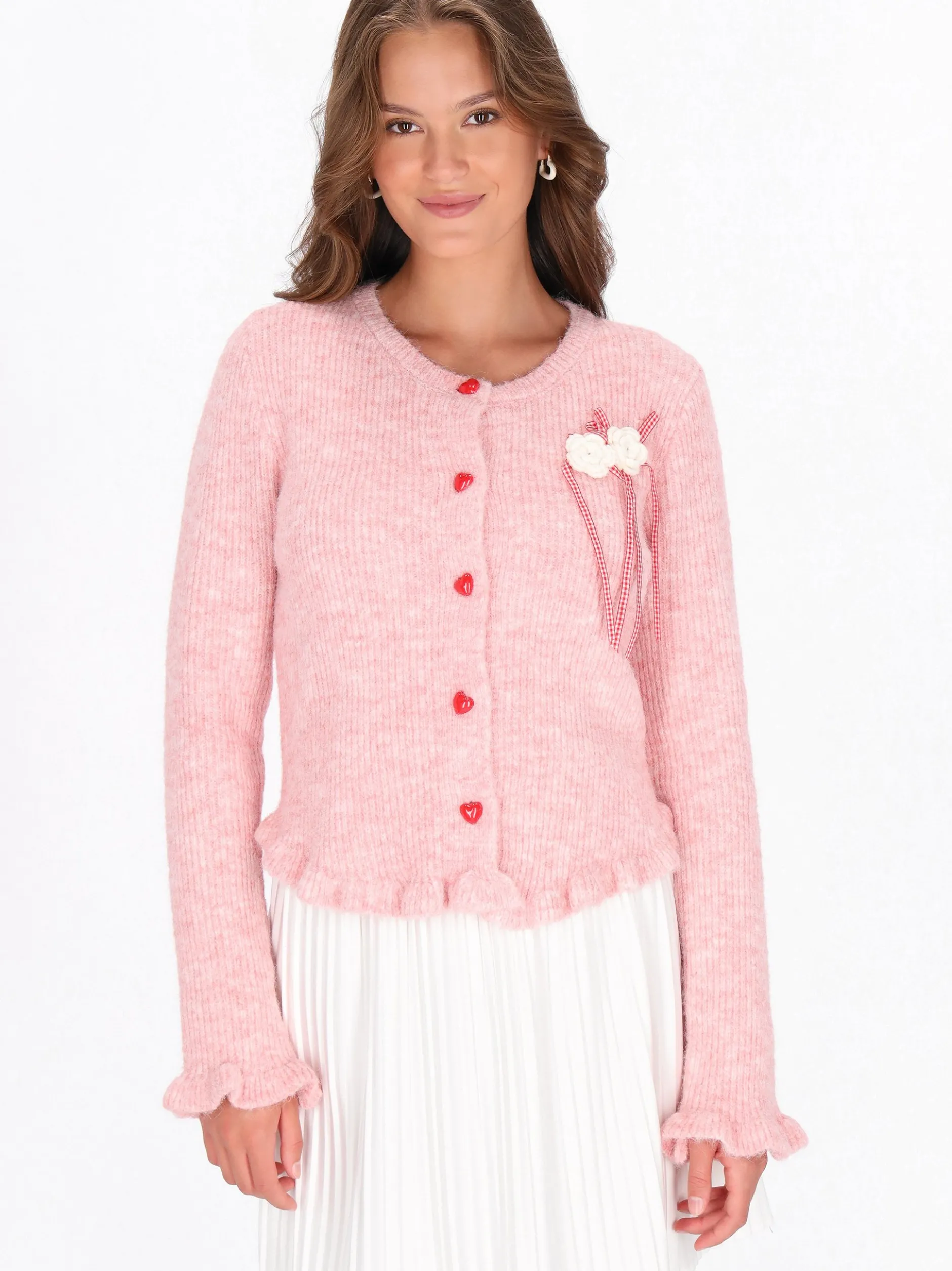 MyMo Damen Strickjacke in pink - Ausschnitt: Rundhals