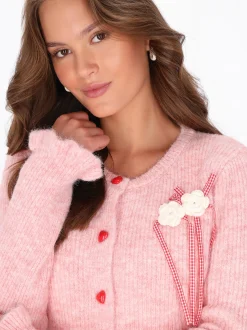 MyMo Damen Strickjacke in pink - Ausschnitt: Rundhals