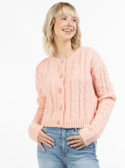 MyMo Damen Strickjacke in rosa - Ausschnitt: Rundhals