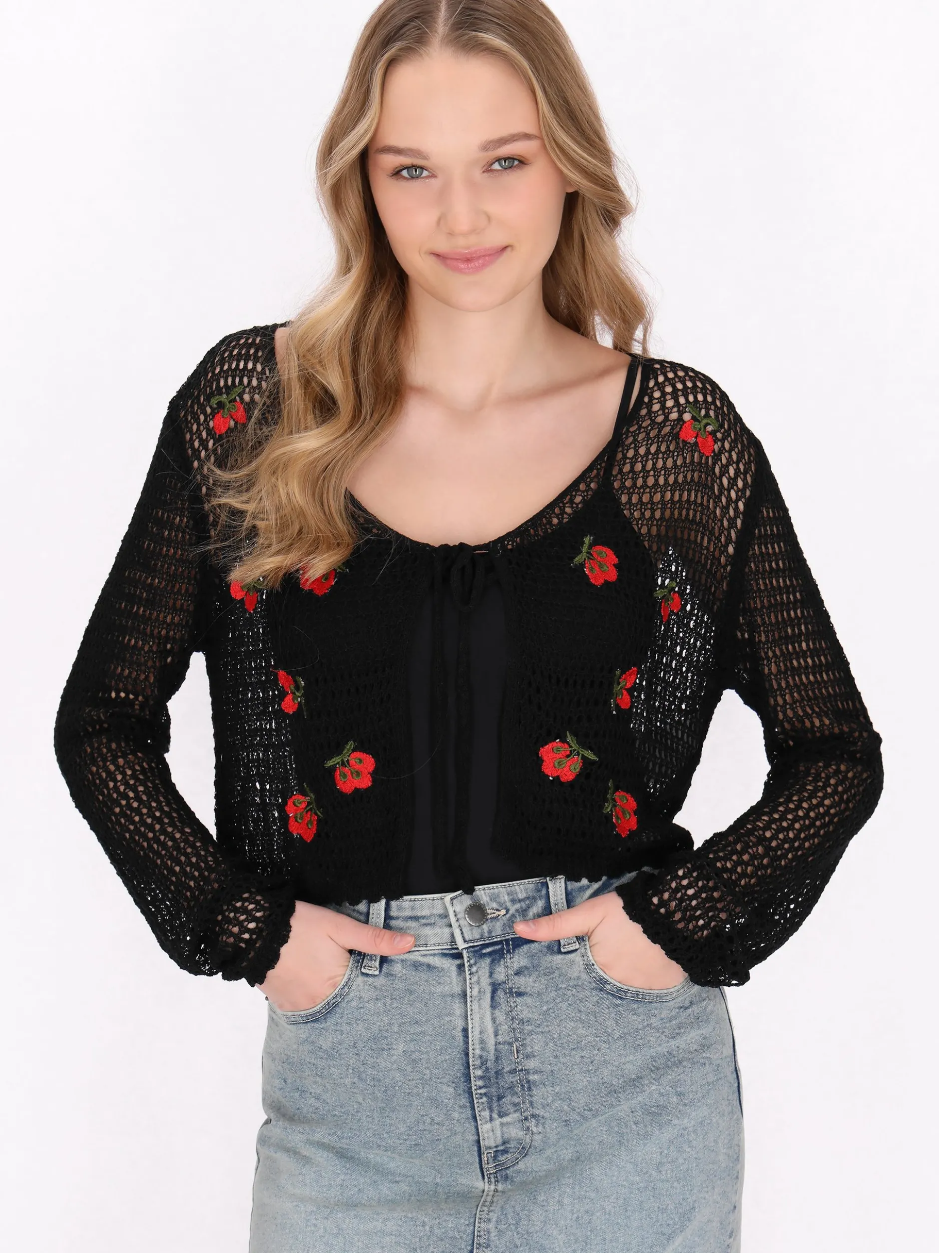 MyMo Damen Strickjacke in schwarz